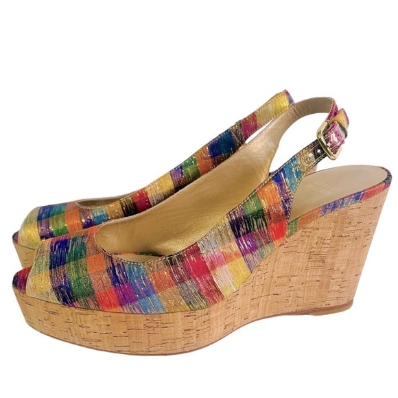Stuart Weitzman Multicolor Metallic Wedge Heels Size 9.5 - Picture 1 of 9